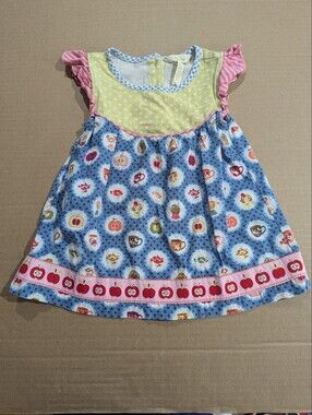 Matilda Jane Girl's Apples & Tea Mixed Print Dress Sz 4 *GUC